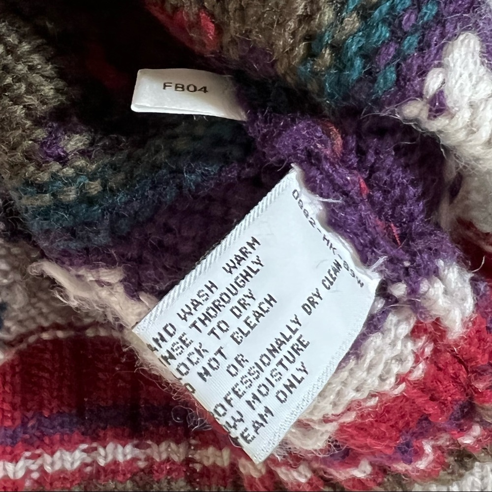 L.L. Bean Vintage 100% Wool Aztec Western Crewneck Sweater Chunky Knit - Picture 6 of 8